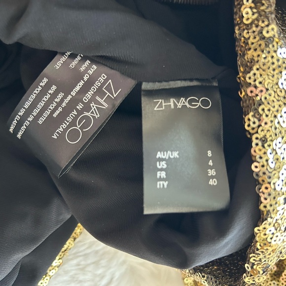 Zhivago Eye of Horus Gold Sequin Should Pads Dress Size 4 - Picture 9 of 11